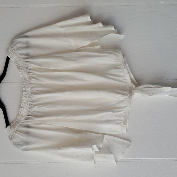 NWT Express Metallic Stripe Tie Front Off The Shoulder Neckline Top Blouse - Picture 6 of 7